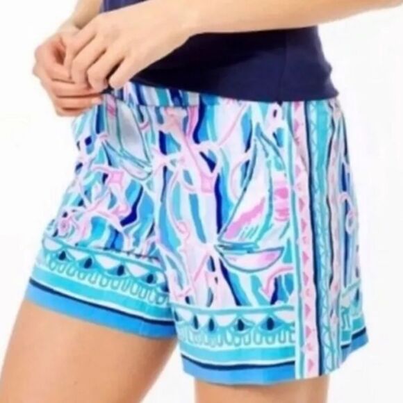 Lilly Pulitzer Neilah Shorts Skim Blue Reel Nauti Engineered Small NWT - Picture 1 of 8